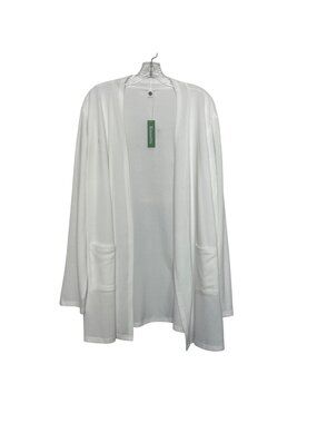 Kinnette Open Front Cardigan Sweater 3XL White New Pockets Lightweight